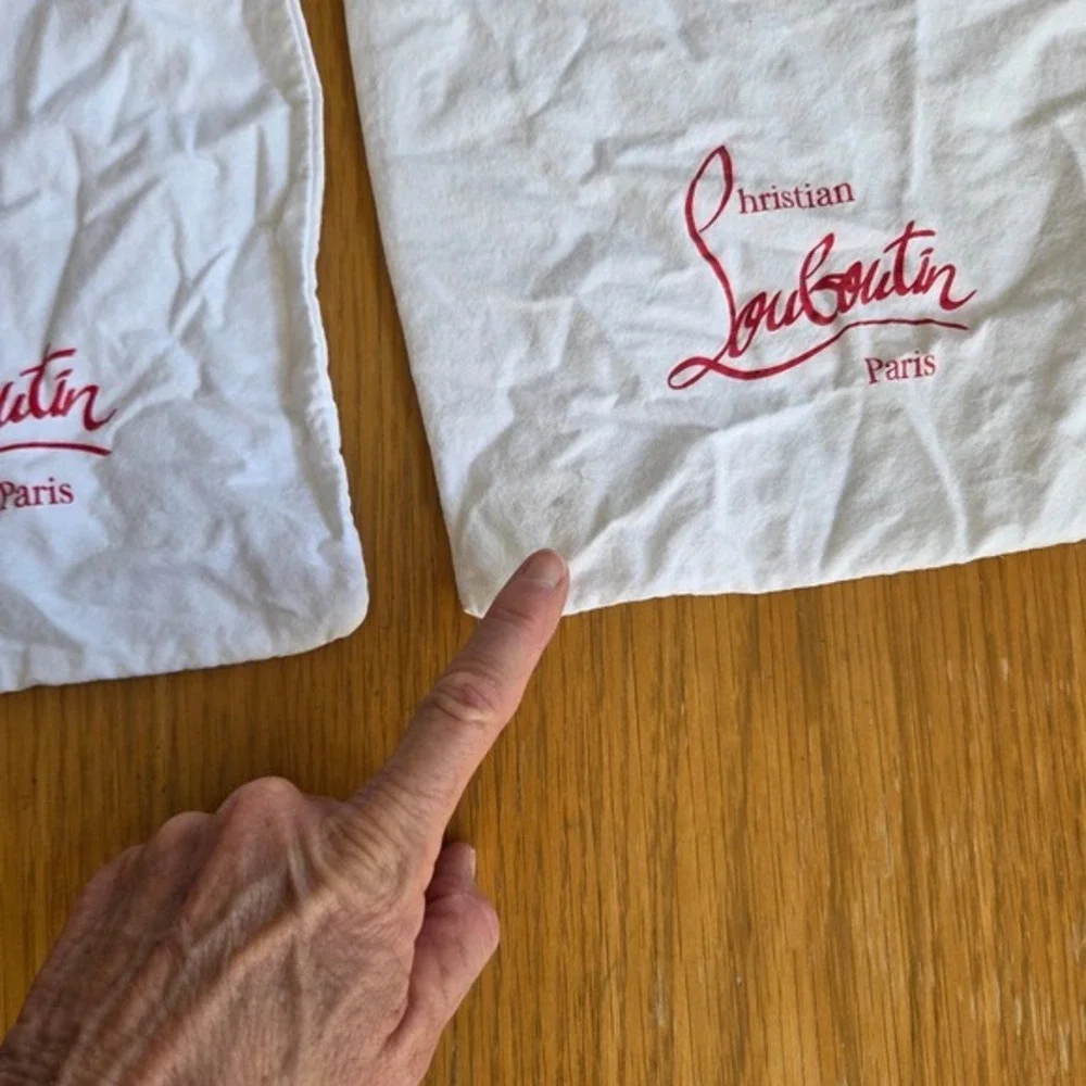 Christian Louboutin Set of 3 White Cotton Shoe Dust Bags‎ Red Logo Drawstring